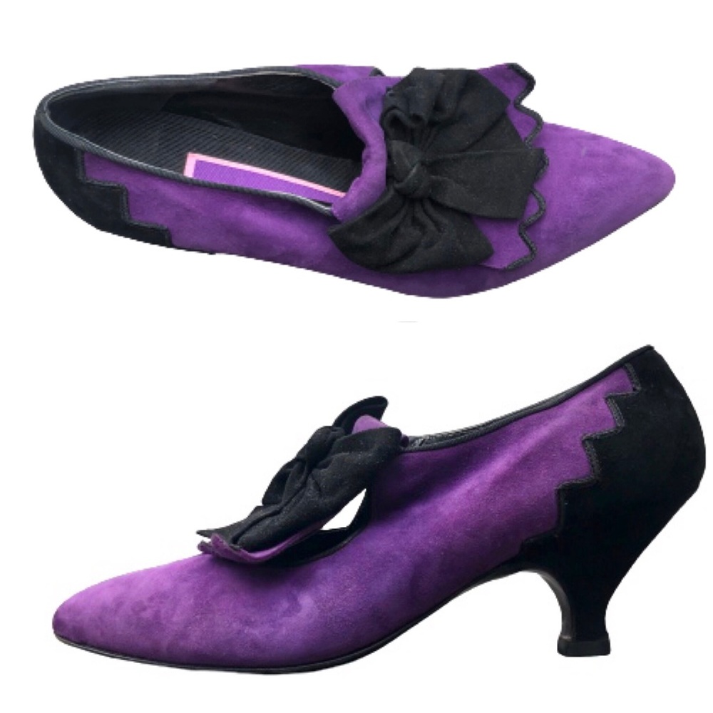Vtg 80s Victorian Purple Suede French Heel Museum Susan Bennis/Warren Edwards